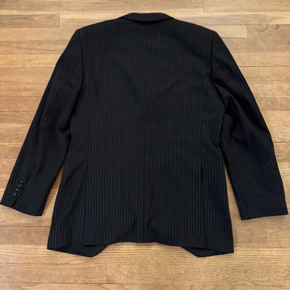 Joan New York 100% wool black gray pinstripe three button blazer size 44  b28